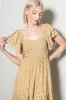 Yellow Floral Smocked Flutter Sleeve Dress sold by Pinkblush