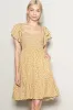 Yellow Floral Smocked Flutter Sleeve Dress sold by Pinkblush