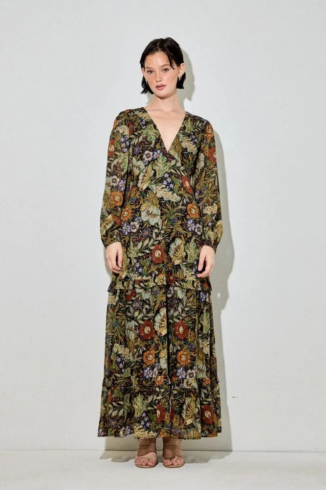 Black Floral Chiffon V-Neck Long Sleeve Maternity Maxi Dress sold by Pinkblush product image thumbnail 5