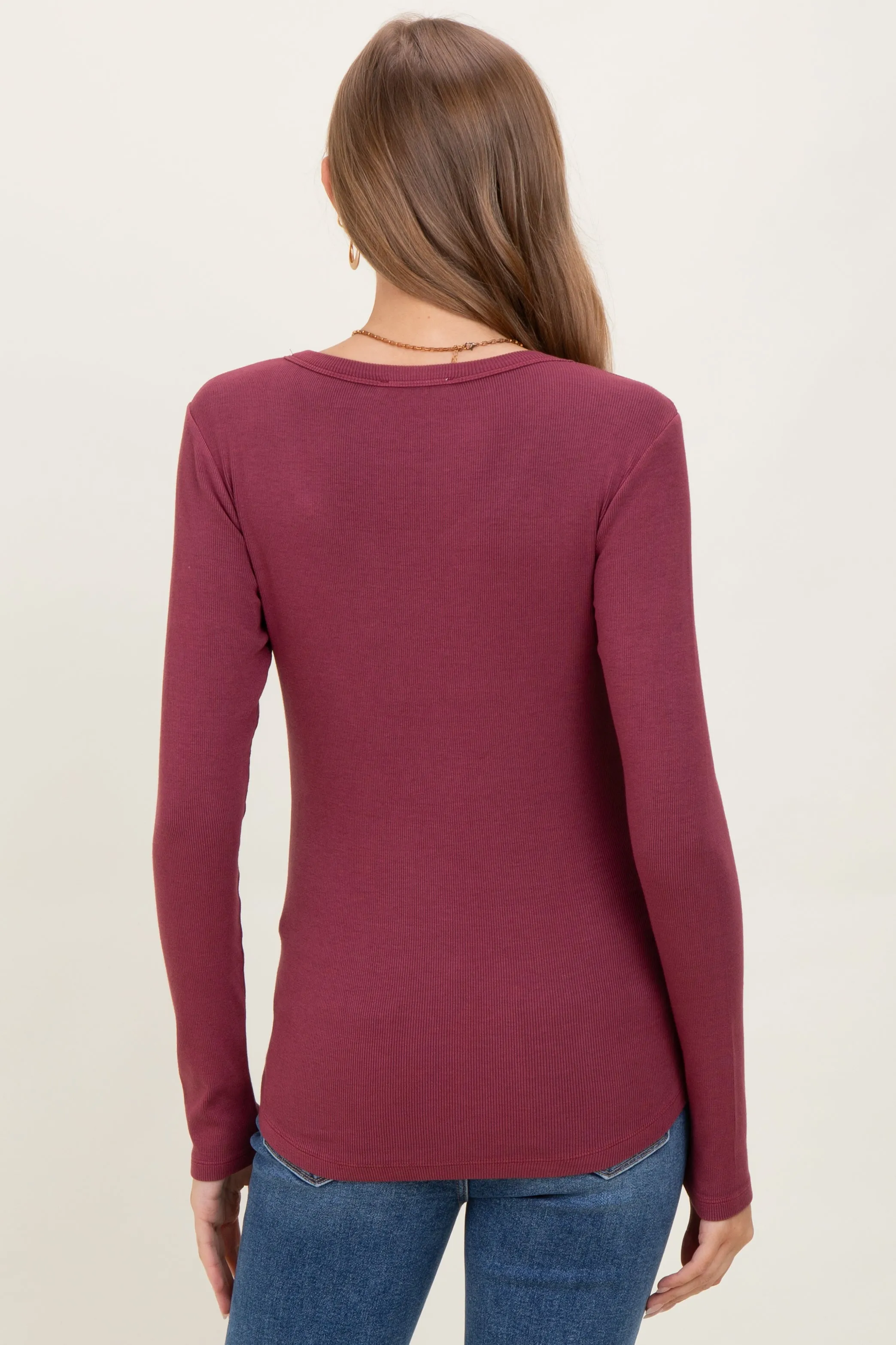 Burgundy Fine Rib Scoop Neck Maternity Long Sleeve Top sold by Pinkblush product image thumbnail 4