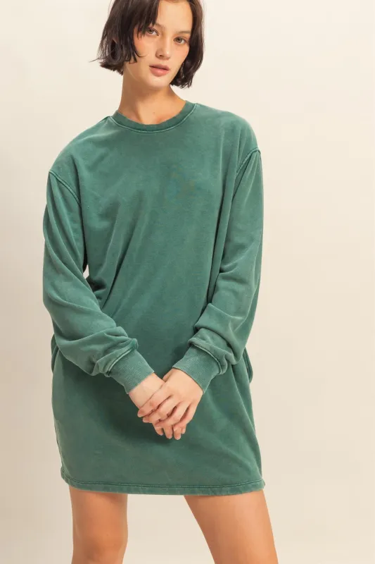 Forest Green Mineral Wash Oversized Sweatshirt Mini Dress sold by Pinkblush