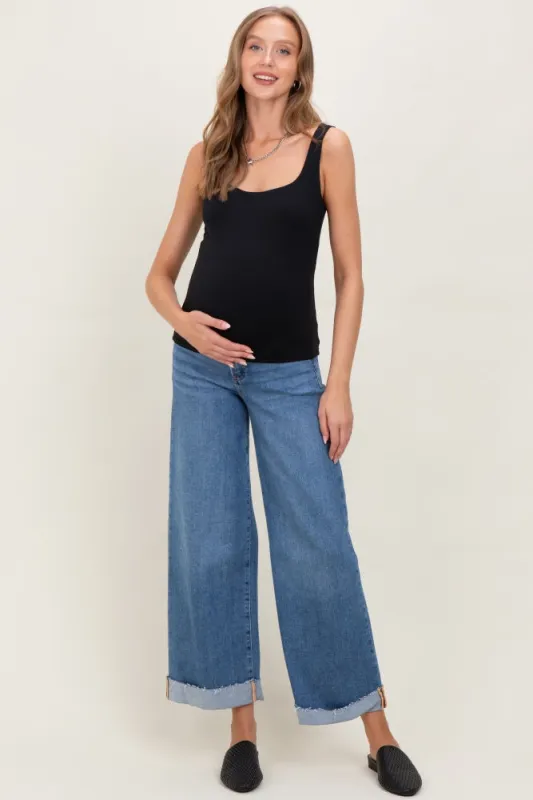 Medium Low Rise Ankle Wide Cuffed Maternity Jeans sold by Pinkblush