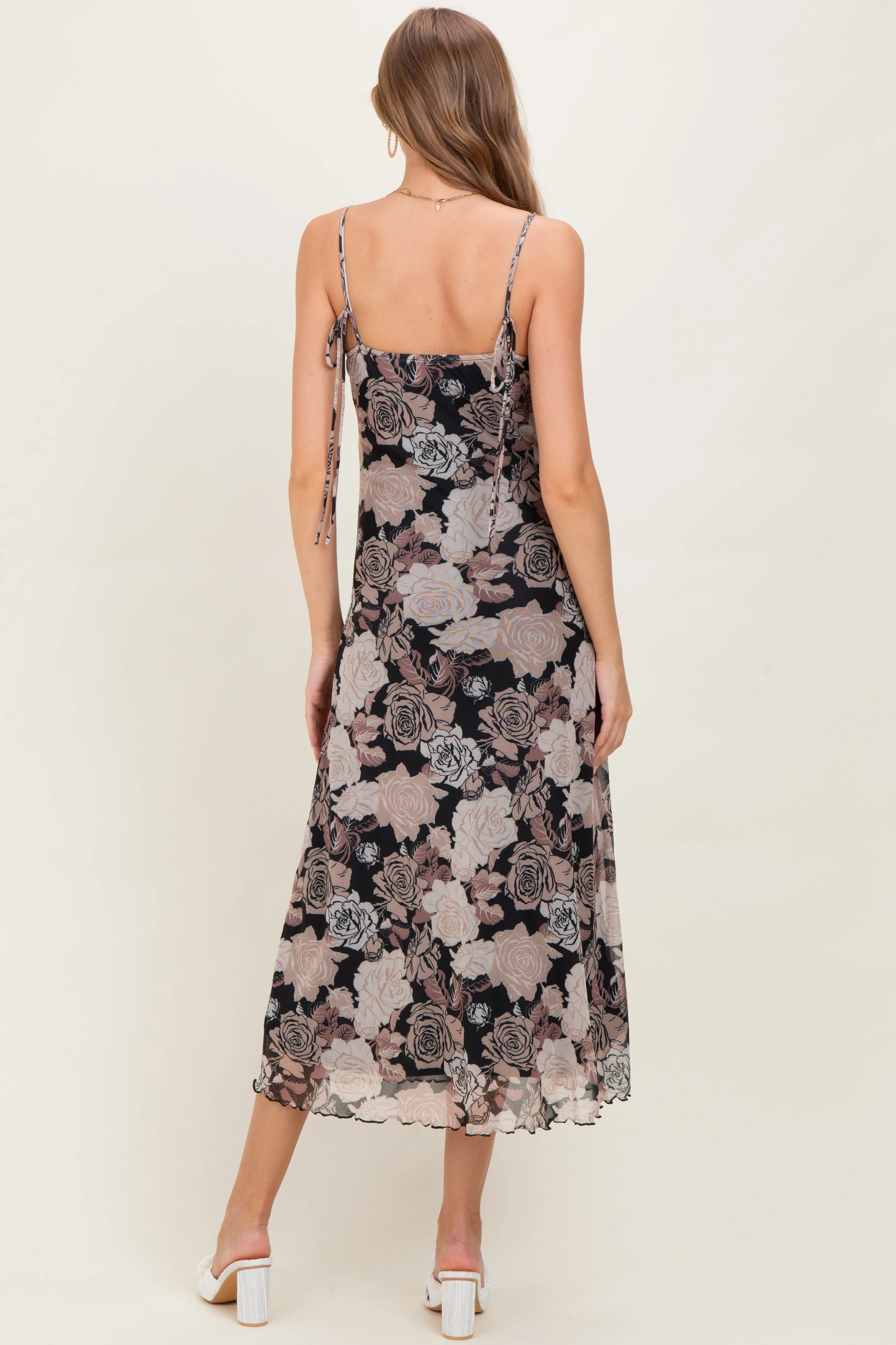 Black Rose Print Mesh Sleeveless Maternity Midi Dress sold by Pinkblush product image thumbnail 3