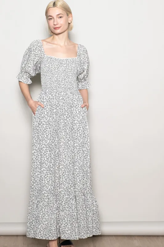 Ivory Floral Lace Trim Smocked Maxi Dress sold by Pinkblush