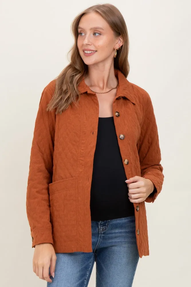 Rust Quilted Button Maternity Jacket sold by Pinkblush