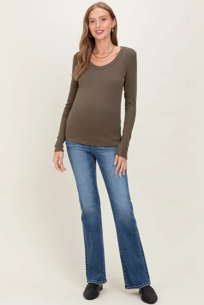 Olive Fine Rib Scoop Neck Maternity Long Sleeve Top sold by Pinkblush product image thumbnail 2