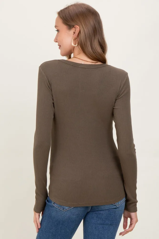 Olive Fine Rib Scoop Neck Maternity Long Sleeve Top sold by Pinkblush product image thumbnail 4