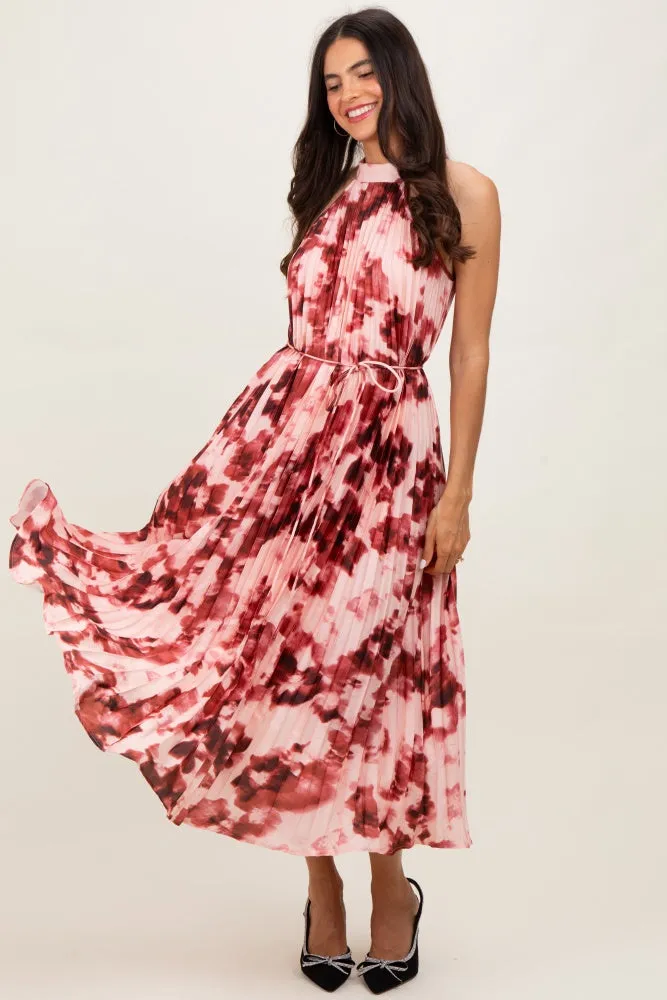Red Floral Pleated Halter Maternity Midi Dress sold by Pinkblush product image thumbnail 5