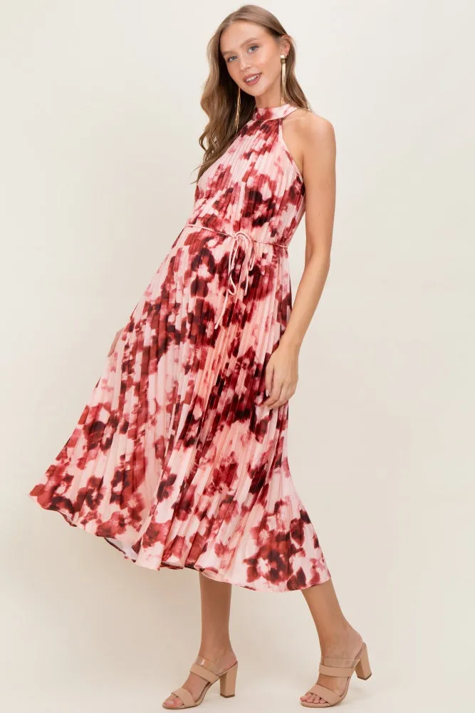 Red Floral Pleated Halter Maternity Midi Dress sold by Pinkblush product image thumbnail 3