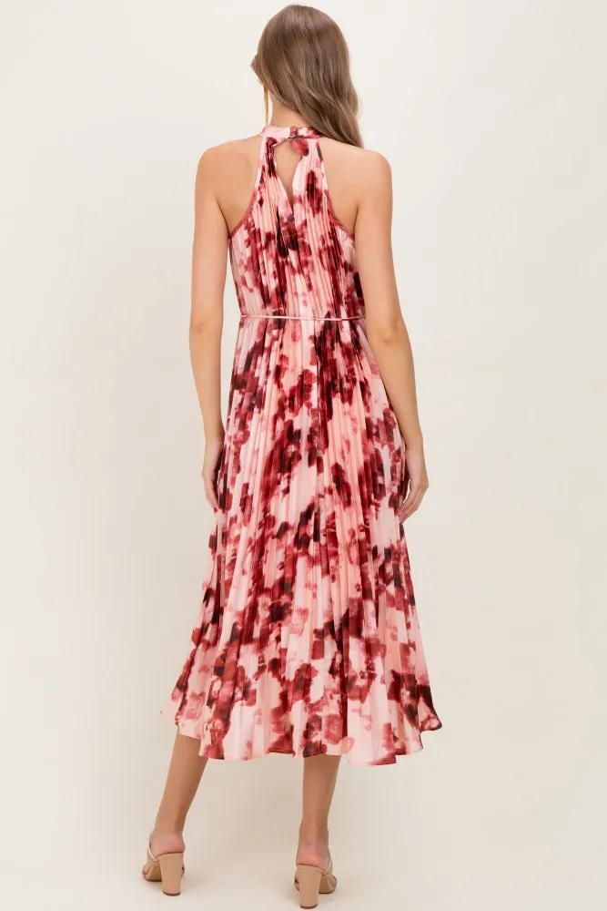 Red Floral Pleated Halter Maternity Midi Dress sold by Pinkblush product image thumbnail 4