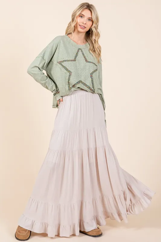 Cream Tiered Ruffle Hem Maxi Skirt sold by Pinkblush