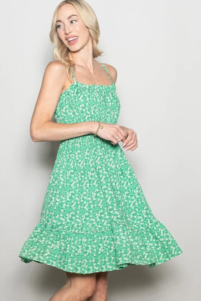 Green Floral Smocked Waist Ruffle Accent Dress sold by Pinkblush product image thumbnail 3