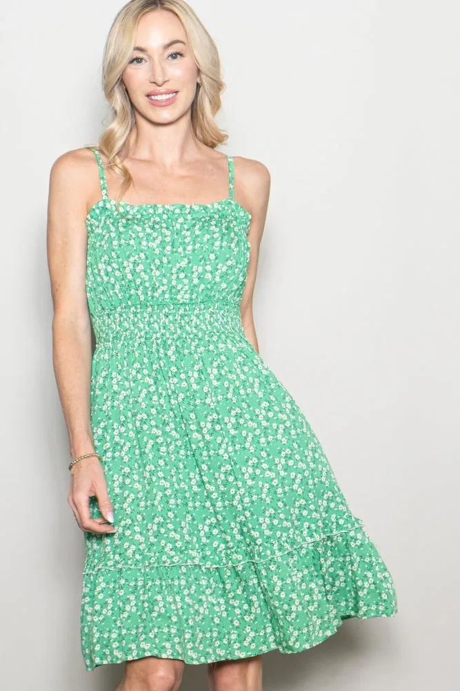 Green Floral Smocked Waist Ruffle Accent Dress sold by Pinkblush product image thumbnail 2