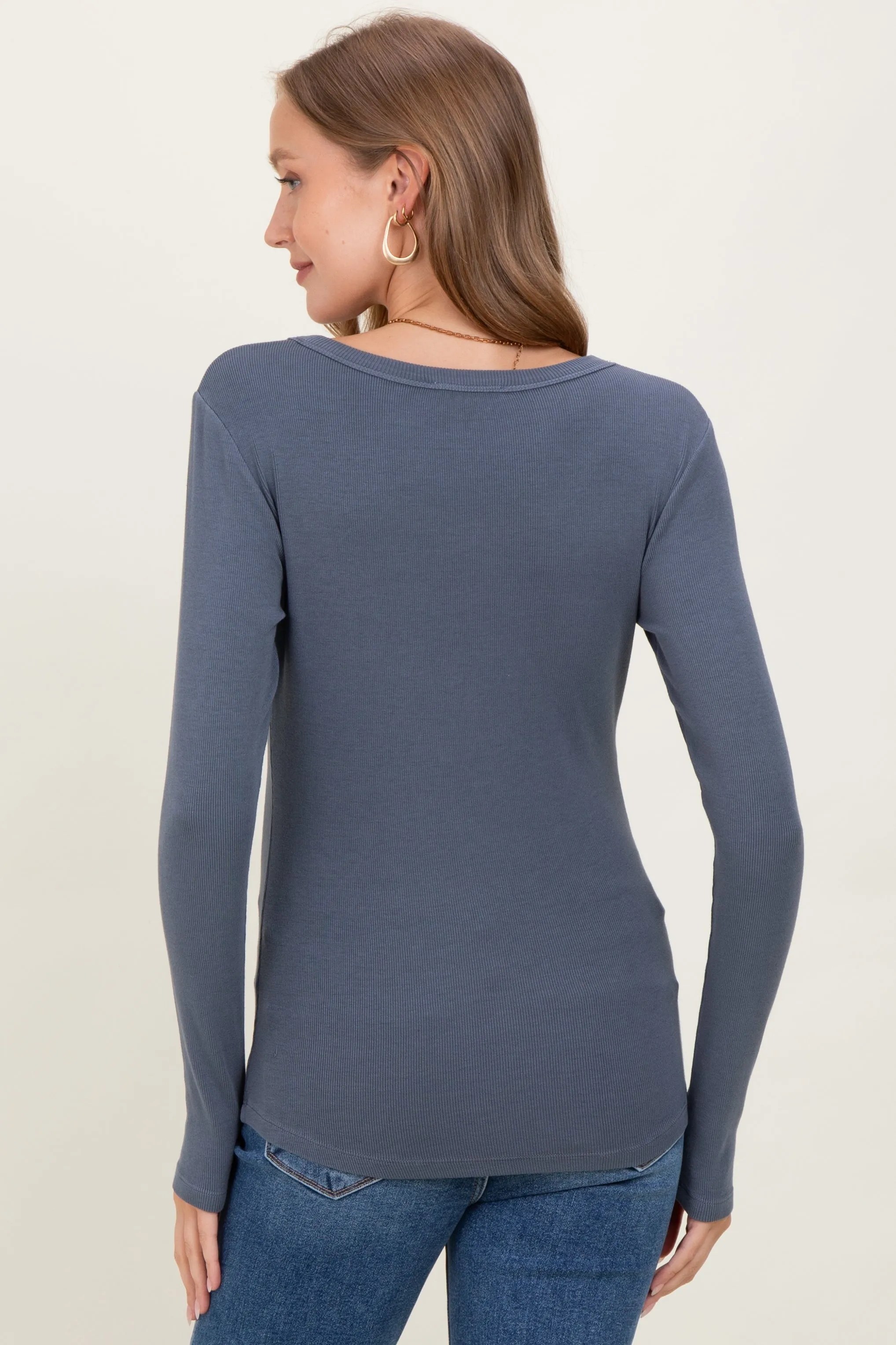 Dark Blue Fine Rib Scoop Neck Maternity Long Sleeve Top sold by Pinkblush product image thumbnail 4