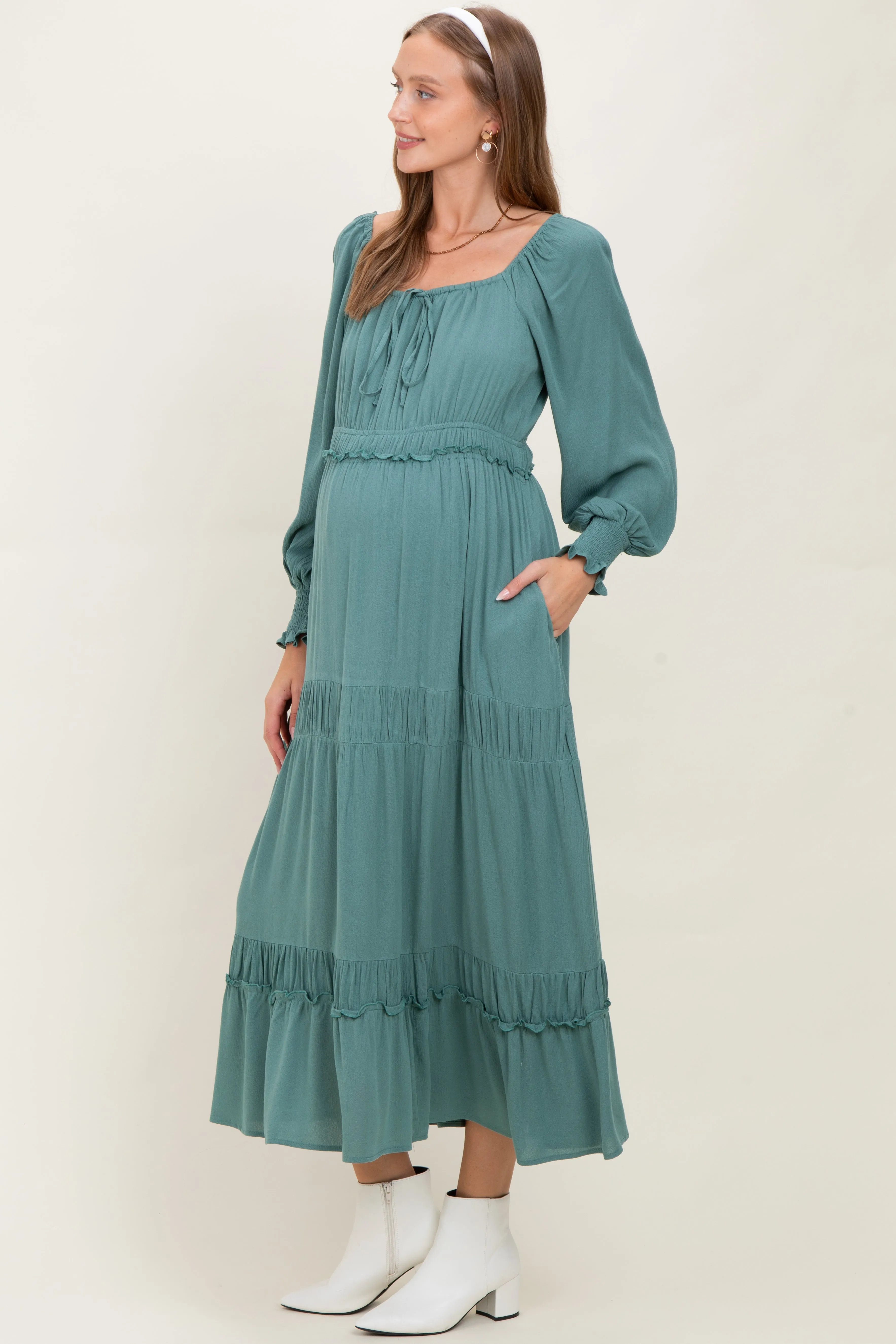 Teal Square Neck Long Sleeve Maternity Maxi Dress sold by Pinkblush product image thumbnail 3