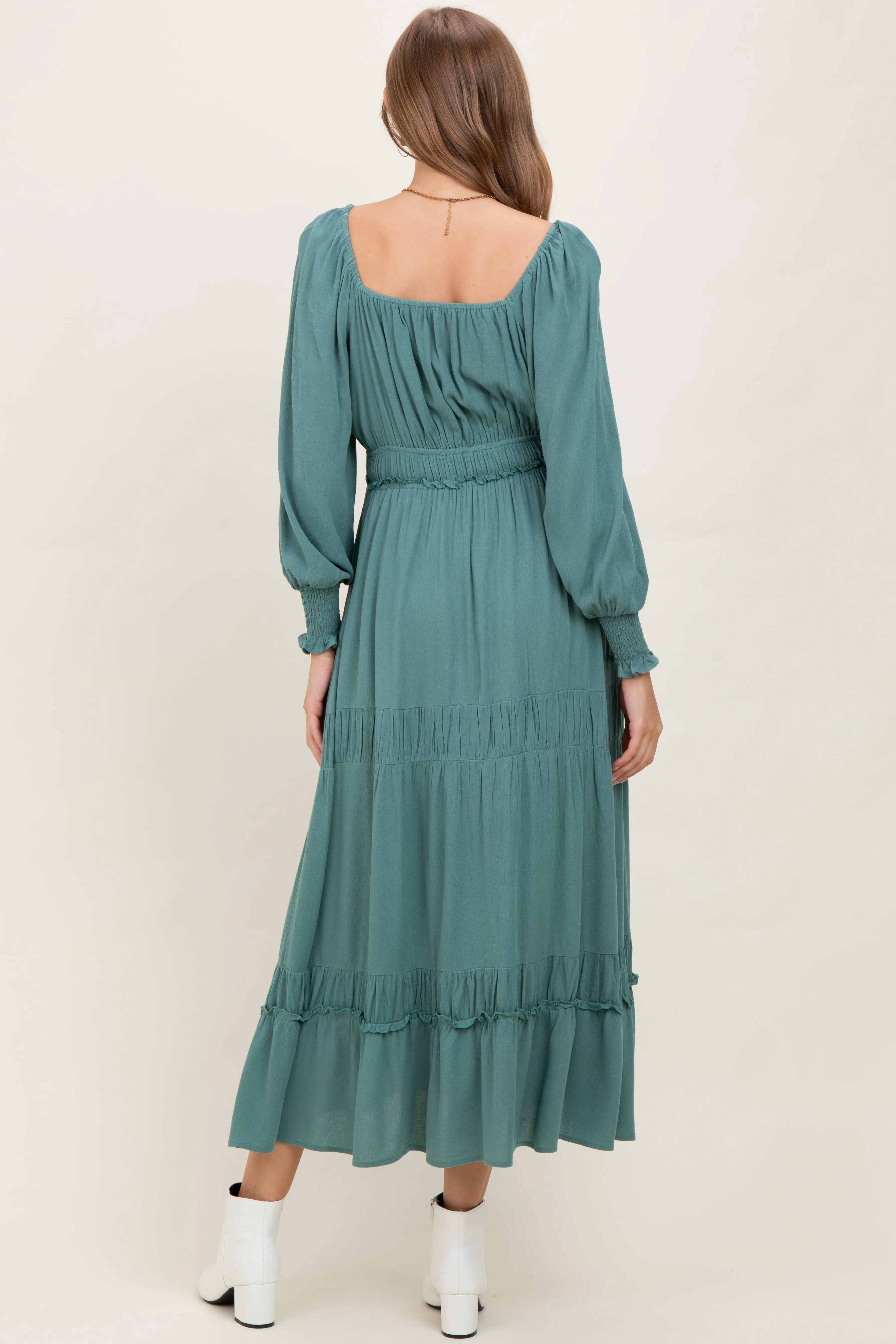 Teal Square Neck Long Sleeve Maternity Maxi Dress sold by Pinkblush product image thumbnail 4