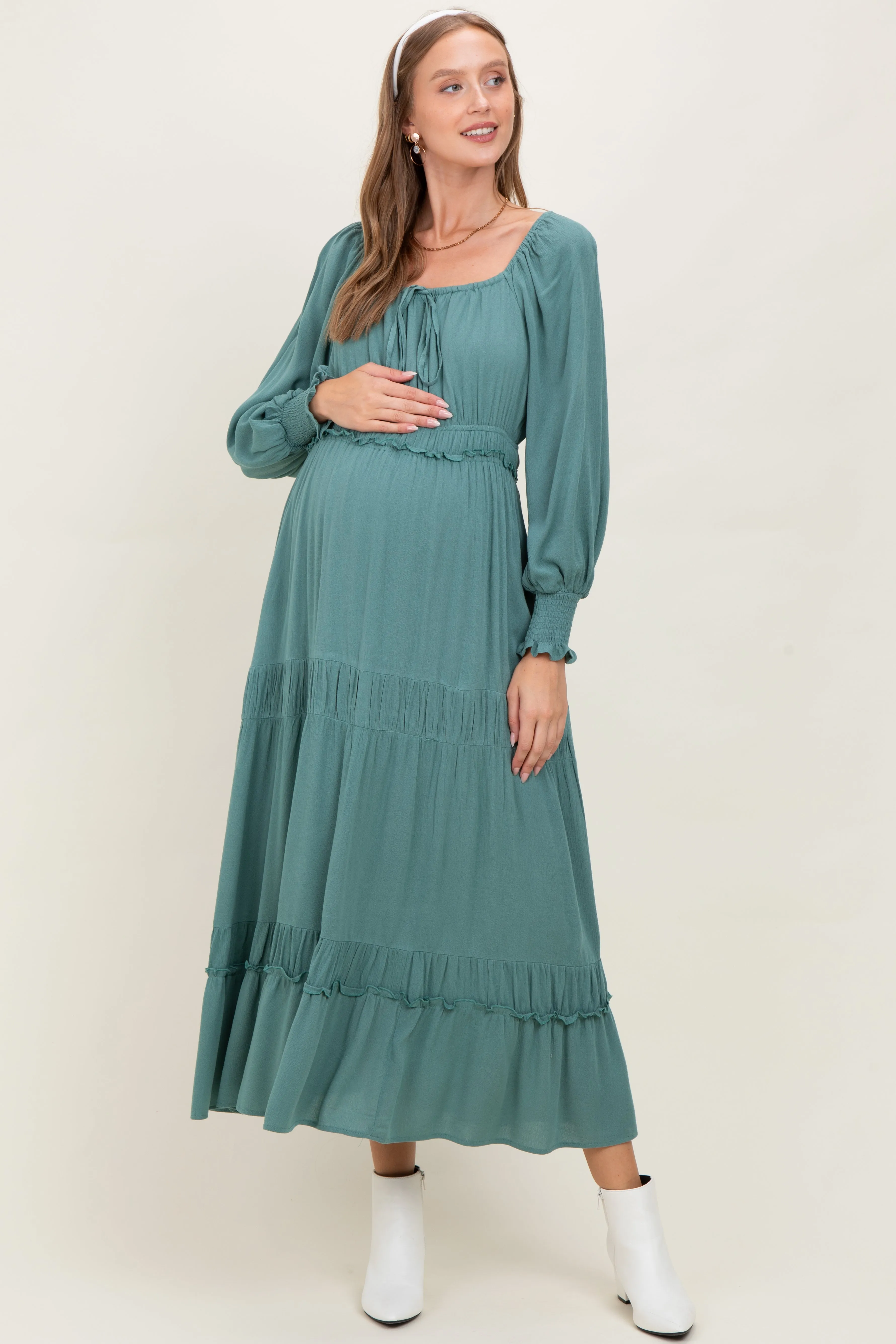 Teal Square Neck Long Sleeve Maternity Maxi Dress sold by Pinkblush product image thumbnail 2