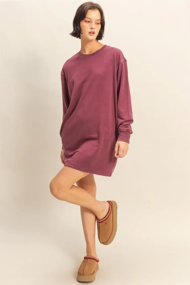 Burgundy Mineral Wash Oversized Sweatshirt Mini Dress sold by Pinkblush product image thumbnail 4