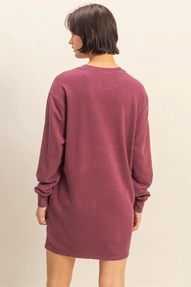 Burgundy Mineral Wash Oversized Sweatshirt Mini Dress sold by Pinkblush product image thumbnail 3