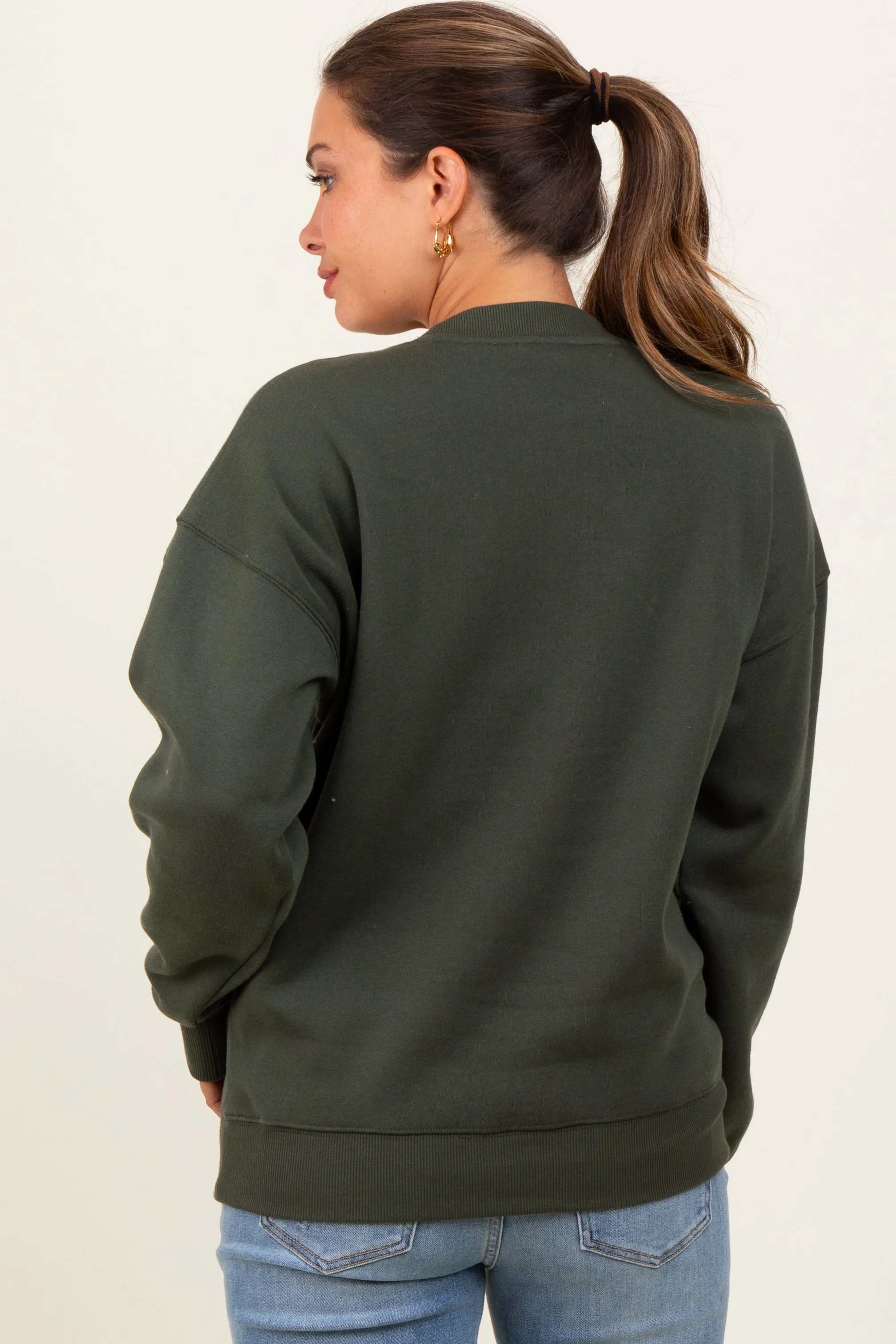 Olive Fleece Crew Neck Relaxed Fit Maternity Sweatshirt sold by Pinkblush product image thumbnail 3