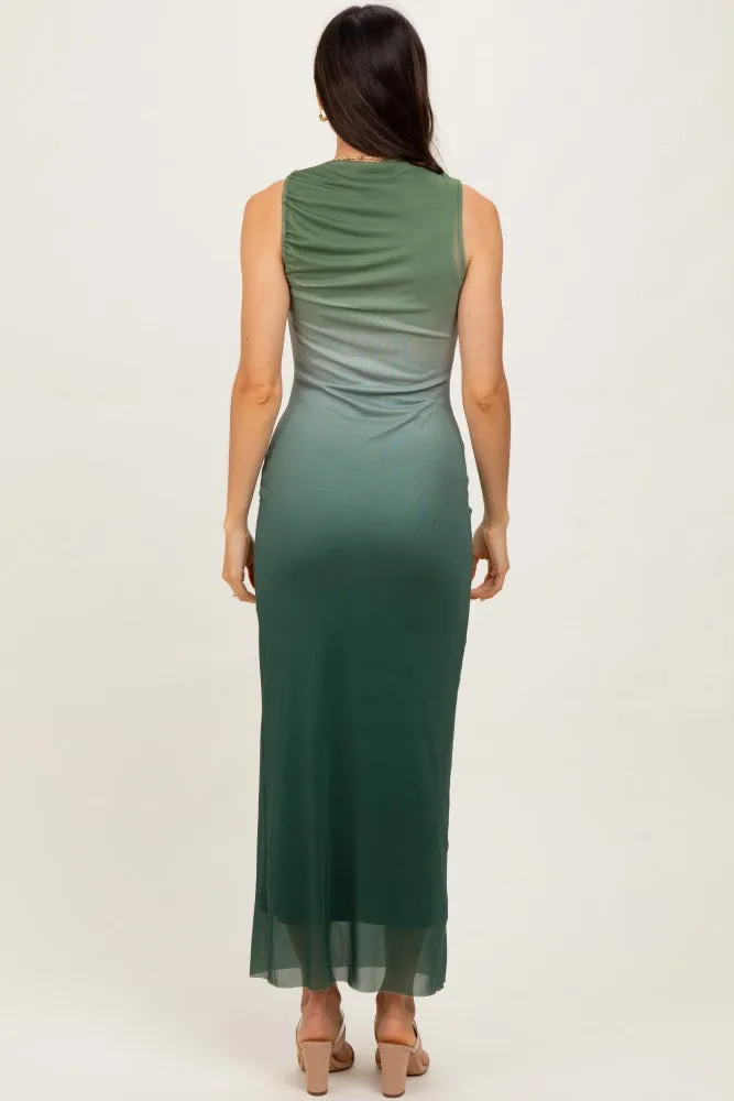 Forest Green Ombre Mesh Ruched Sleeveless Midi Dress sold by Pinkblush product image thumbnail 3