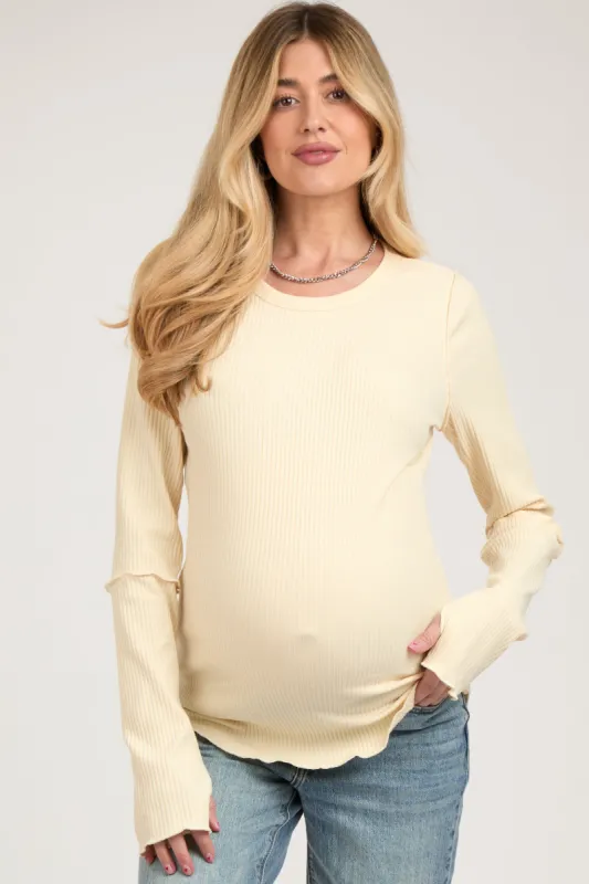 Cream Ribbed Maternity Long Sleeve Top sold by Pinkblush