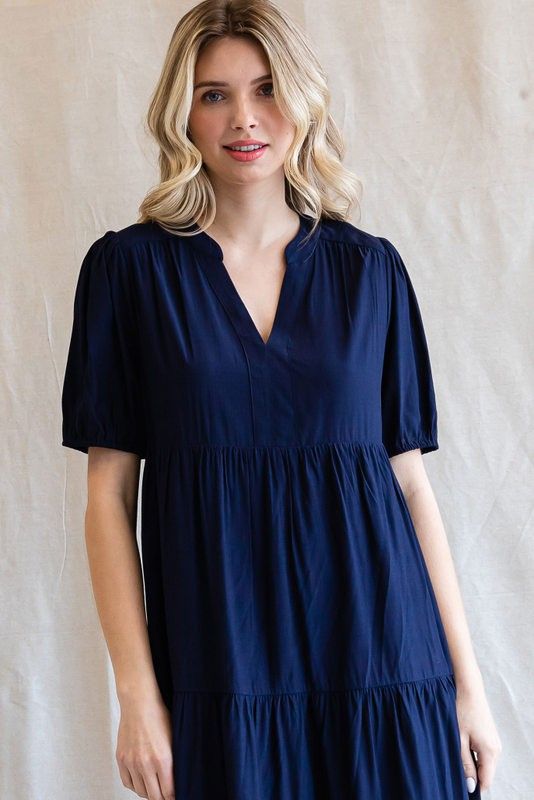 Navy Tiered V-Neck Midi Dress sold by Pinkblush product image thumbnail 4