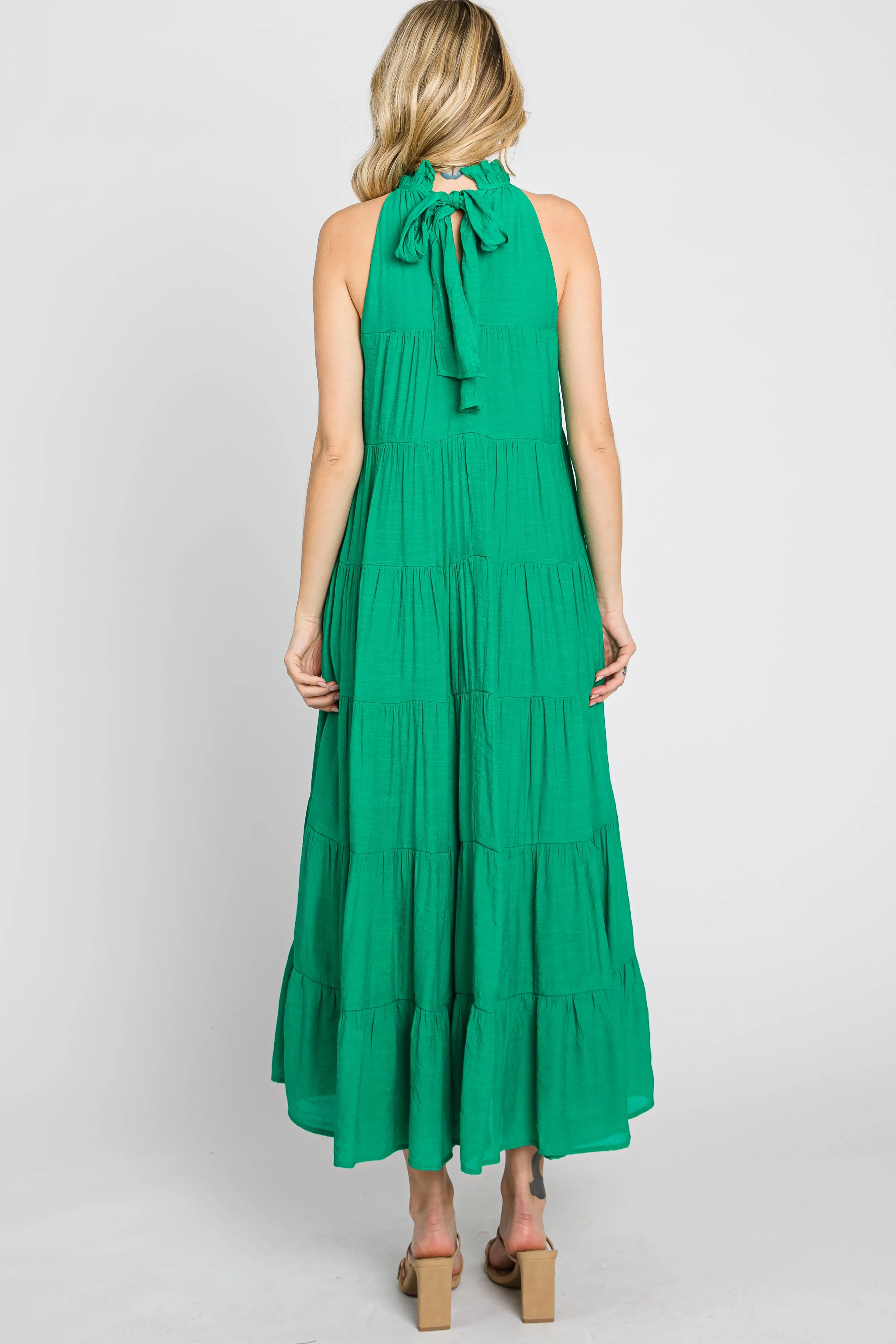 Green Tiered High Neck Maxi Dress sold by Pinkblush product image thumbnail 3