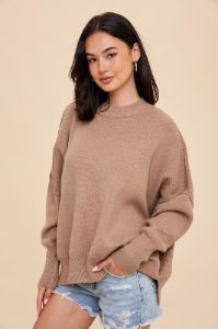 Taupe Knit Mock Neck Sweater sold by Pinkblush