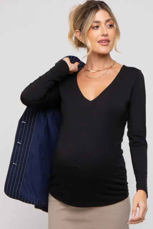 Black V-Neck Long Sleeve Maternity Top sold by Pinkblush