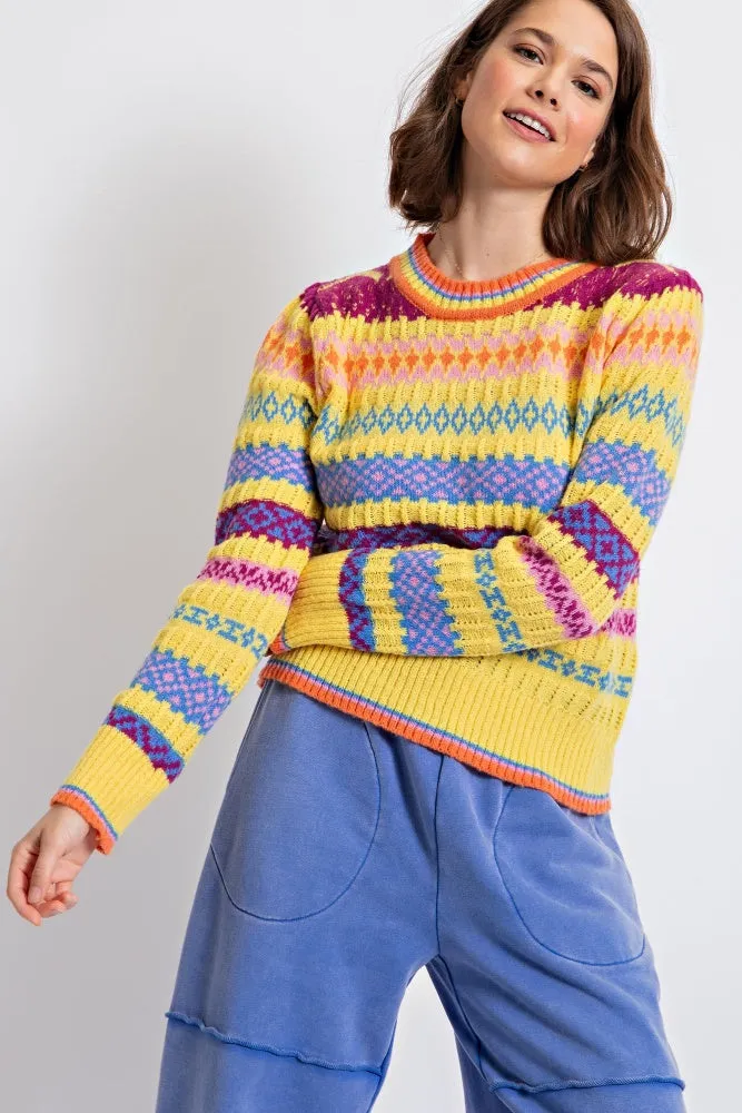 Bright Yellow Pattern Knit Sweater sold by Pinkblush