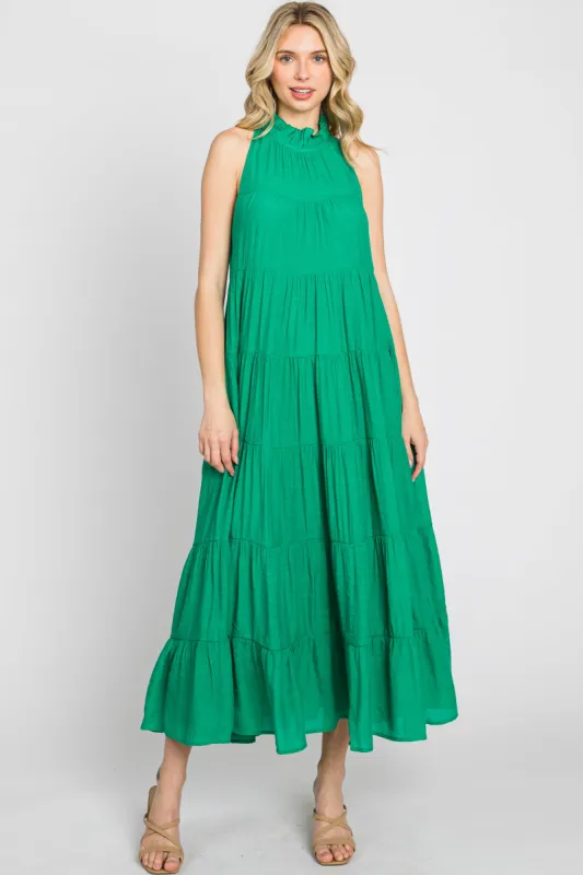 Green Tiered High Neck Maxi Dress sold by Pinkblush