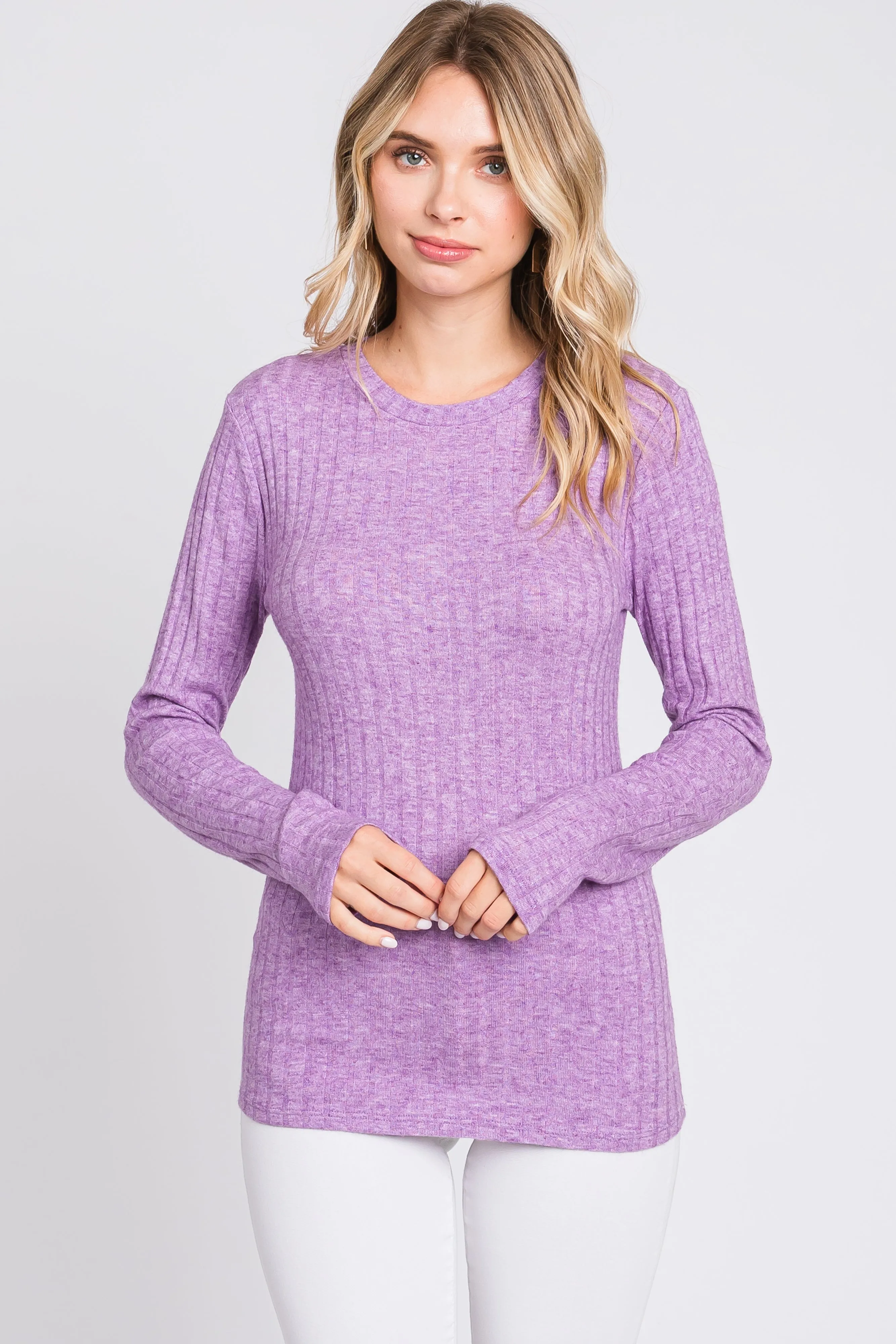 Lavender Ribbed Long Sleeve Top sold by Pinkblush