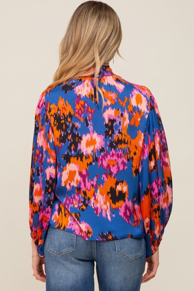 Royal Blue Abstract Smocked Mock Neck Maternity Blouse sold by Pinkblush product image thumbnail 3