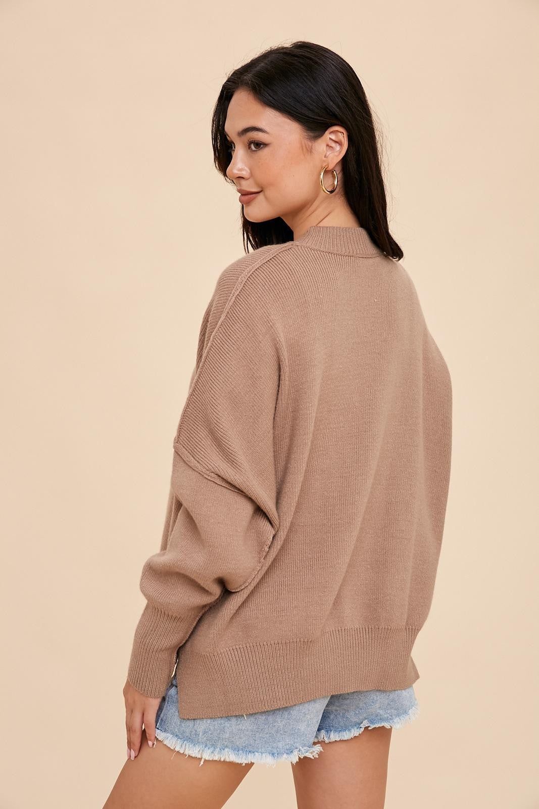 Taupe Knit Mock Neck Sweater sold by Pinkblush product image thumbnail 3