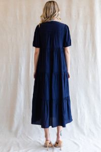 Navy Tiered V-Neck Midi Dress sold by Pinkblush