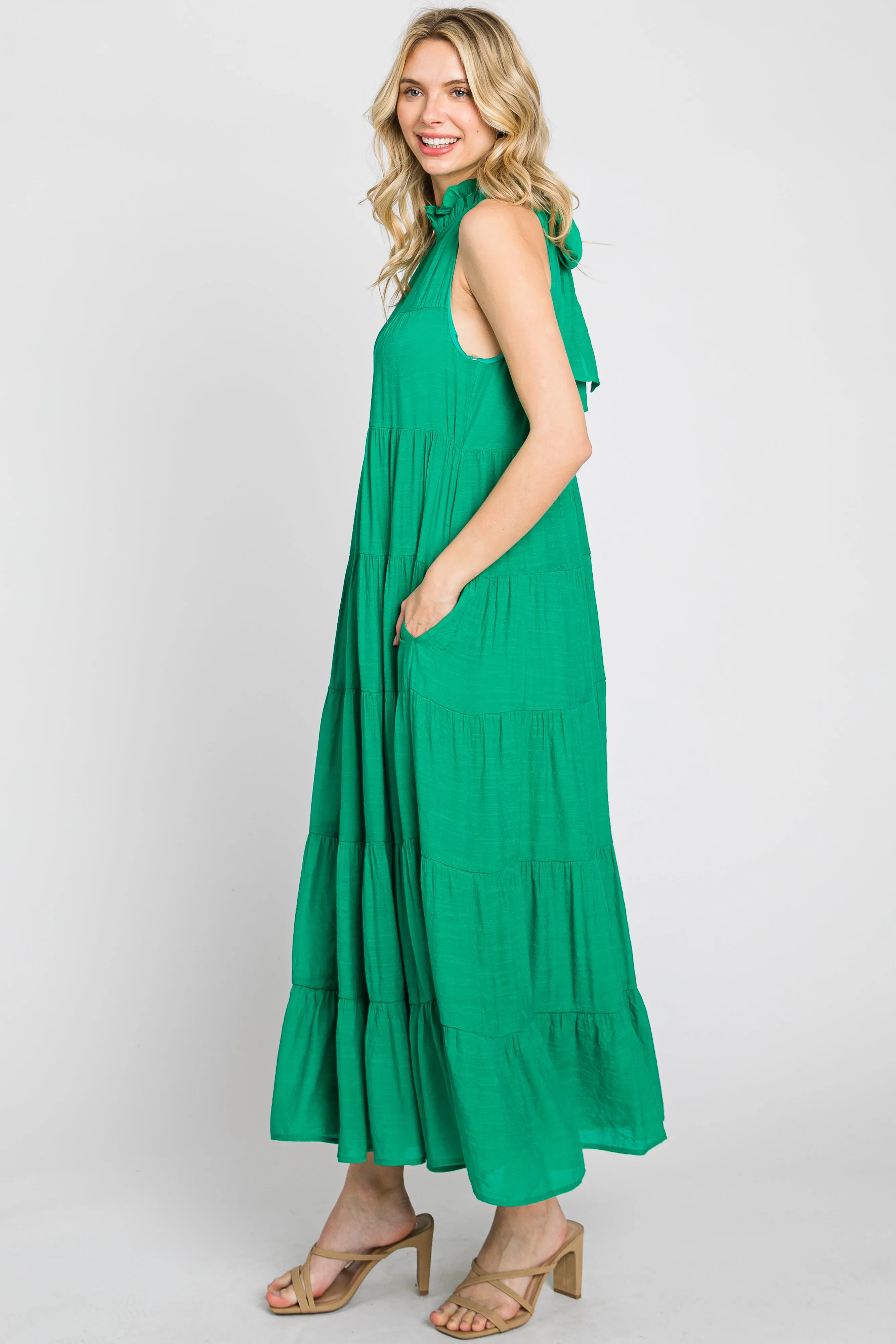Green Tiered High Neck Maxi Dress sold by Pinkblush product image thumbnail 2