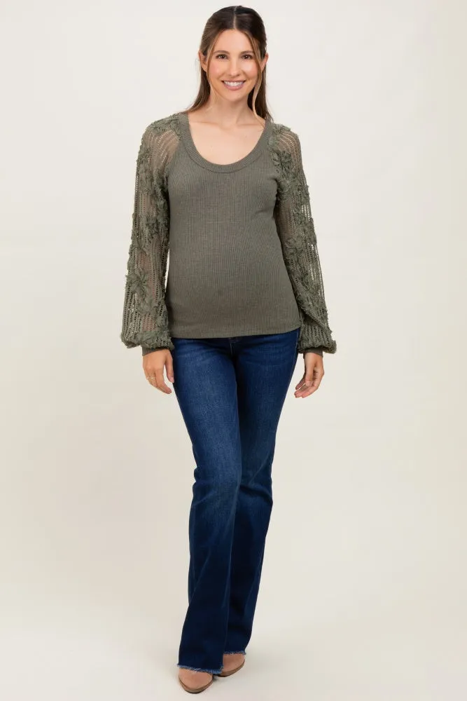 Olive Floral Lace Balloon Sleeve Maternity Top sold by Pinkblush product image thumbnail 4