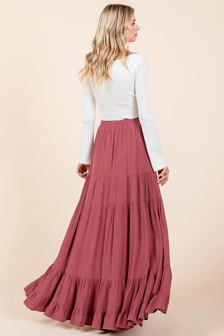 Mauve Tiered Ruffle Hem Maxi Skirt sold by Pinkblush product image thumbnail 5