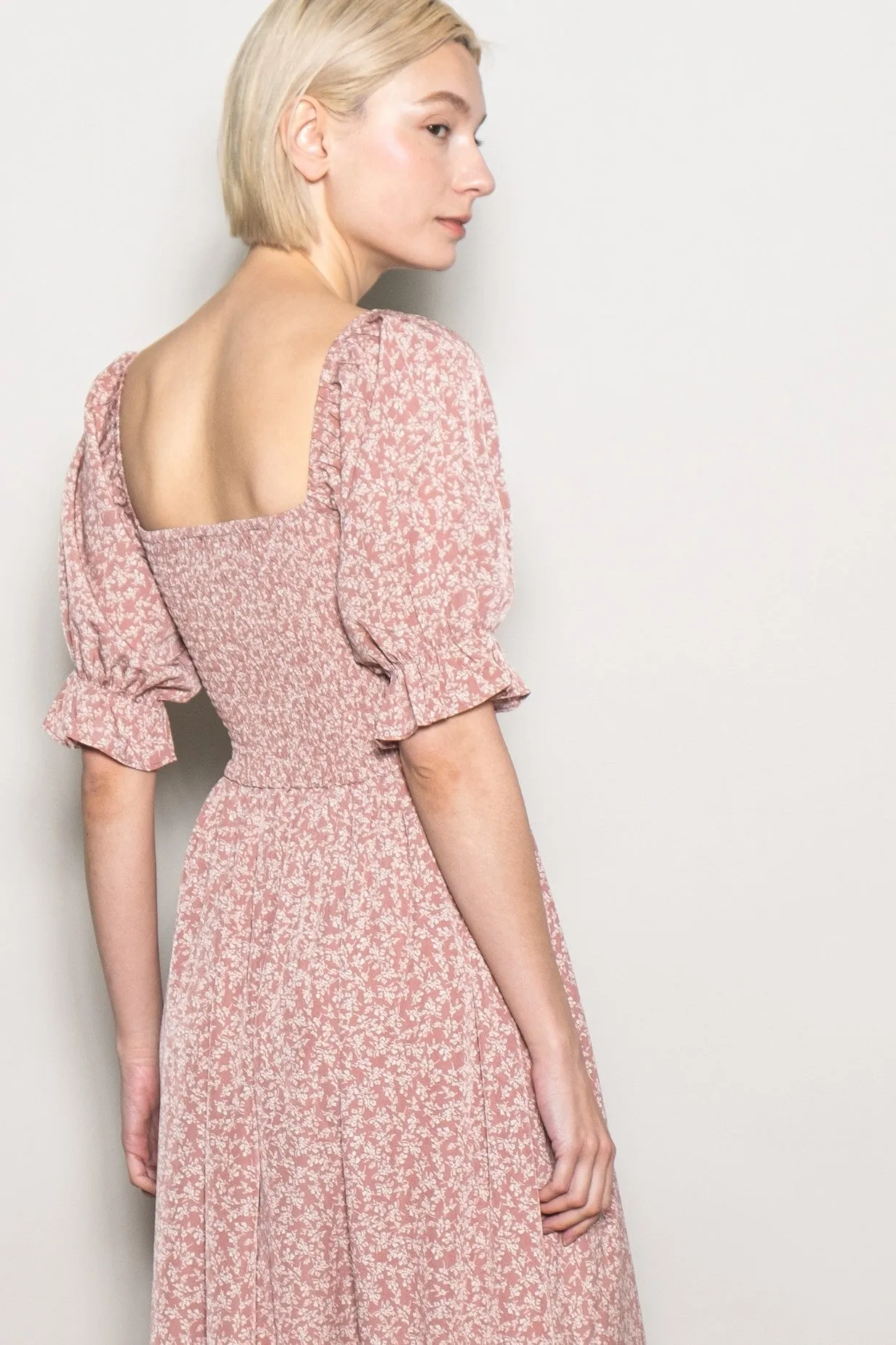 Mauve Floral Lace Trim Smocked Maxi Dress sold by Pinkblush product image thumbnail 5