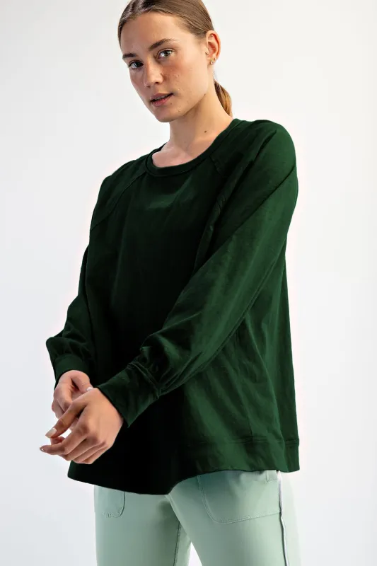 Forest Green Oversized Cotton Slub Long Sleeve Top sold by Pinkblush