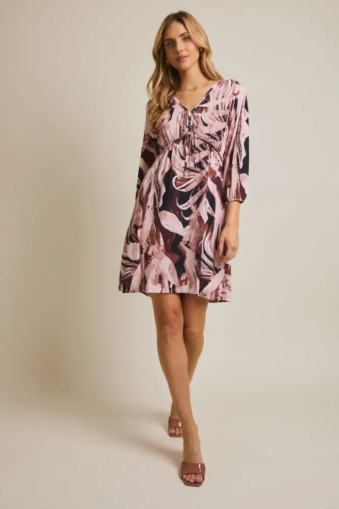 Light Pink Printed V-Neck Front Tie 3/4 Sleeve Mini Dress sold by Pinkblush product image thumbnail 4