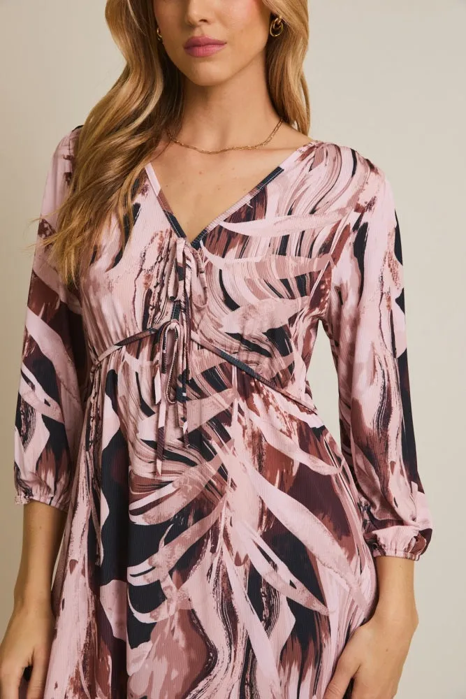 Light Pink Printed V-Neck Front Tie 3/4 Sleeve Mini Dress sold by Pinkblush product image thumbnail 5