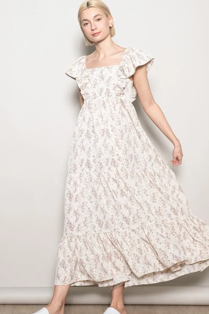 Ivory Floral Ruffle Sleeve Maxi Dress sold by Pinkblush product image thumbnail 2