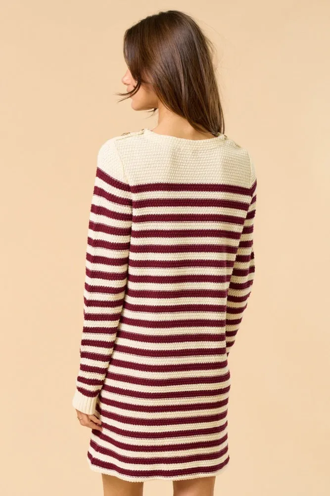 Burgundy Striped Button Accent Mini Sweater Dress sold by Pinkblush product image thumbnail 3