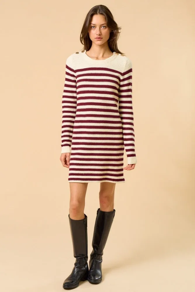 Burgundy Striped Button Accent Mini Sweater Dress sold by Pinkblush product image thumbnail 4