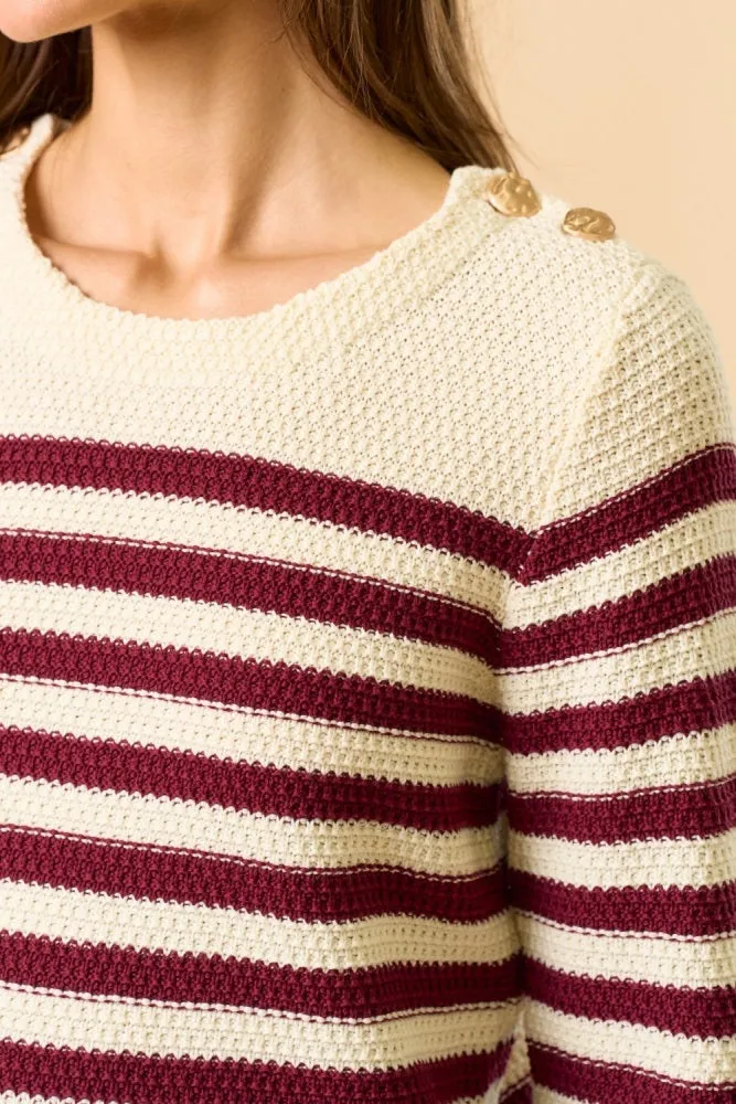 Burgundy Striped Button Accent Mini Sweater Dress sold by Pinkblush product image thumbnail 5