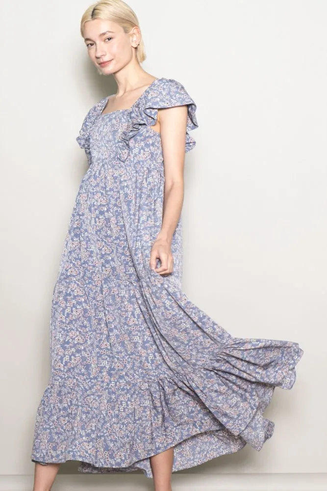 Blue Floral Ruffle Sleeve Maxi Dress sold by Pinkblush product image thumbnail 3