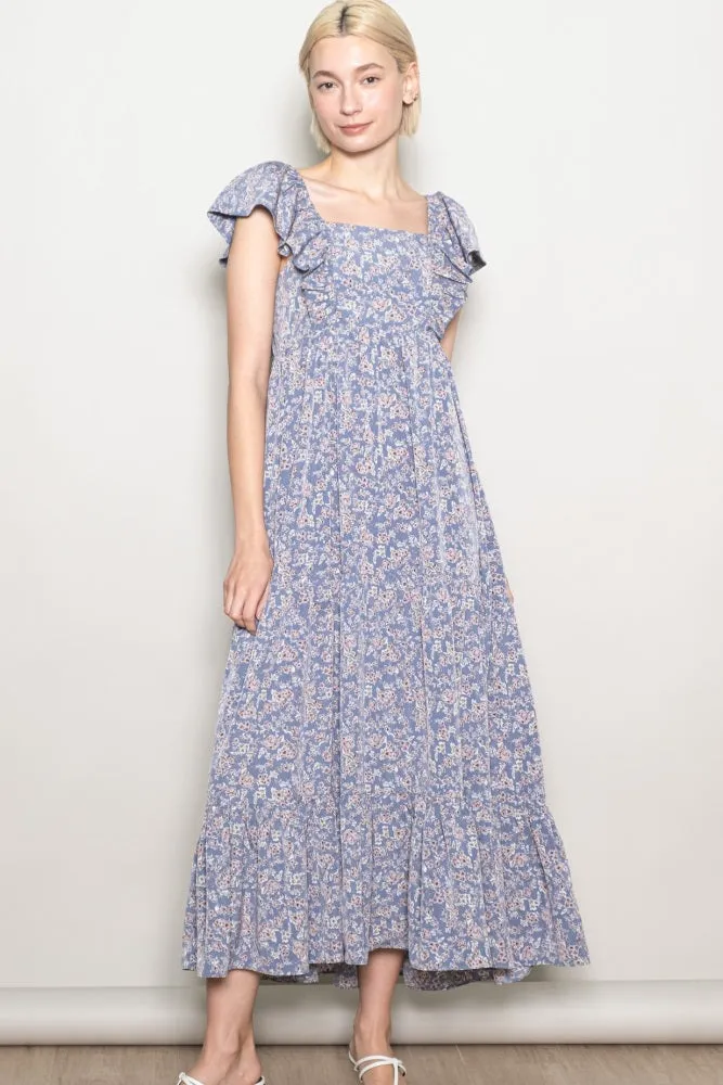 Blue Floral Ruffle Sleeve Maxi Dress sold by Pinkblush