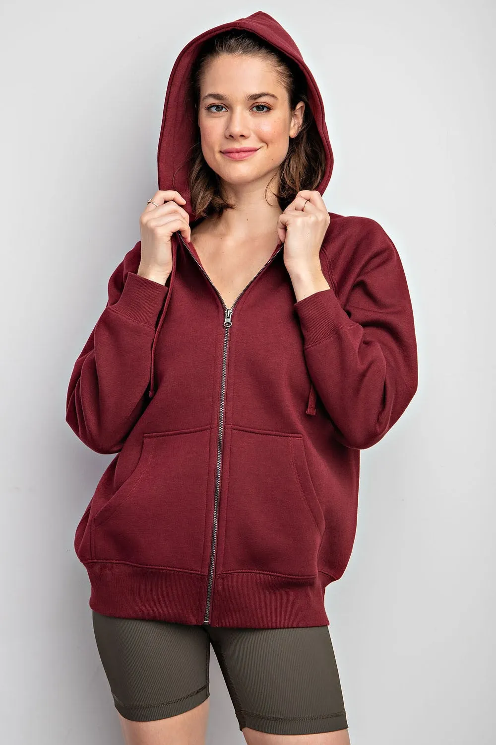 Burgundy Front Zipper Hooded Sweater sold by Pinkblush product image thumbnail 3
